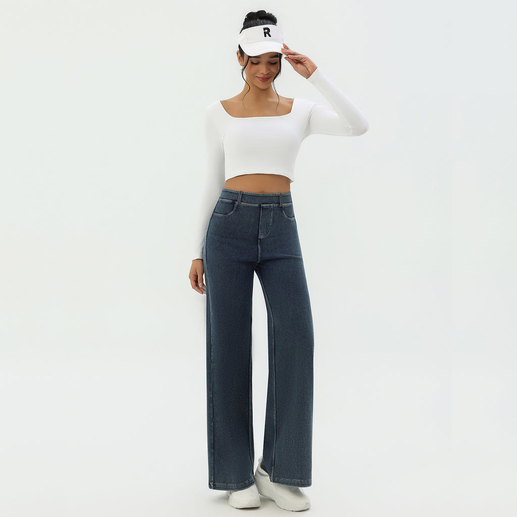 CILD Women's Washed Knit Denim Wide Leg Pants - image 4
