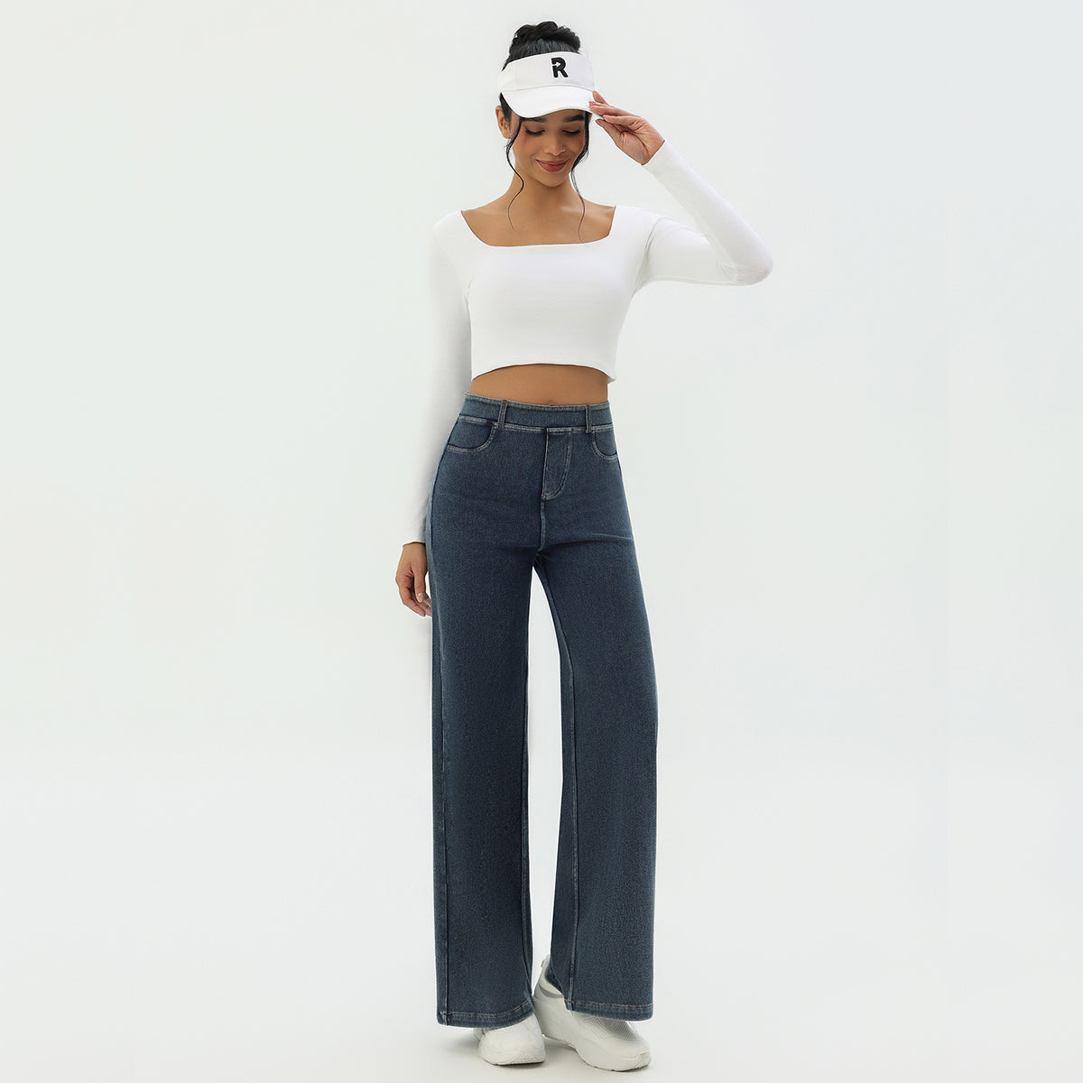 CILD Women's Washed Knit Denim Wide Leg Pants - image 4