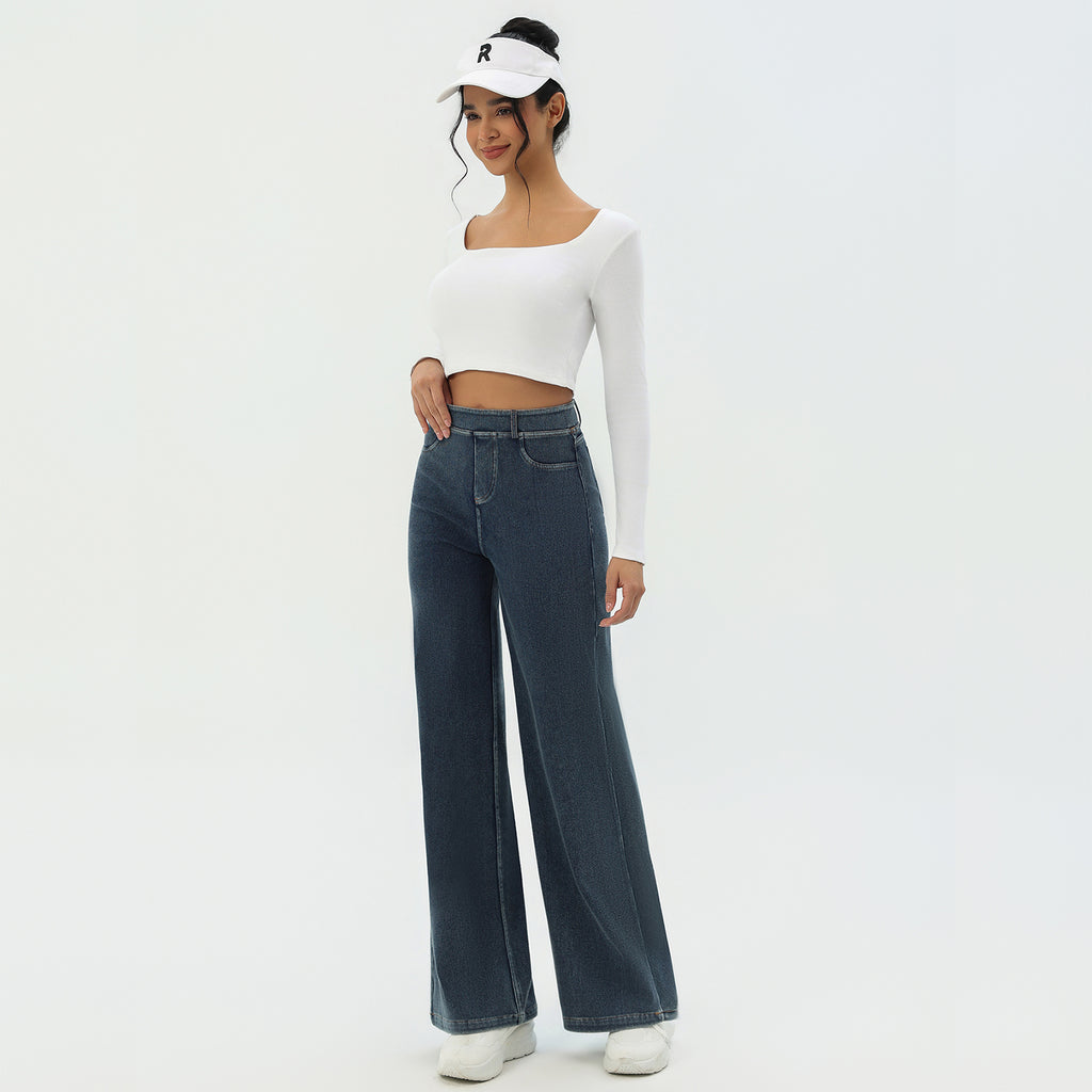 CILD Women's Washed Knit Denim Wide Leg Pants - image 2