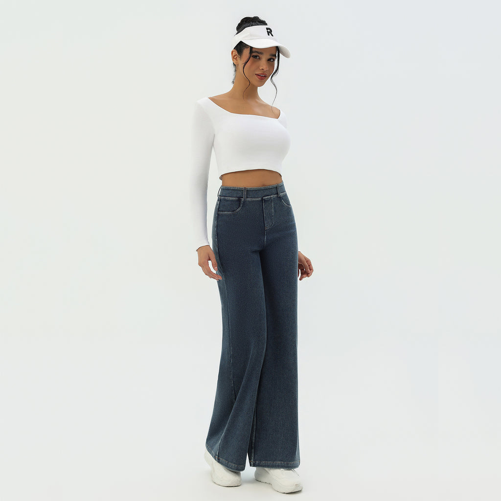 CILD Women's Washed Knit Denim Wide Leg Pants - image 3